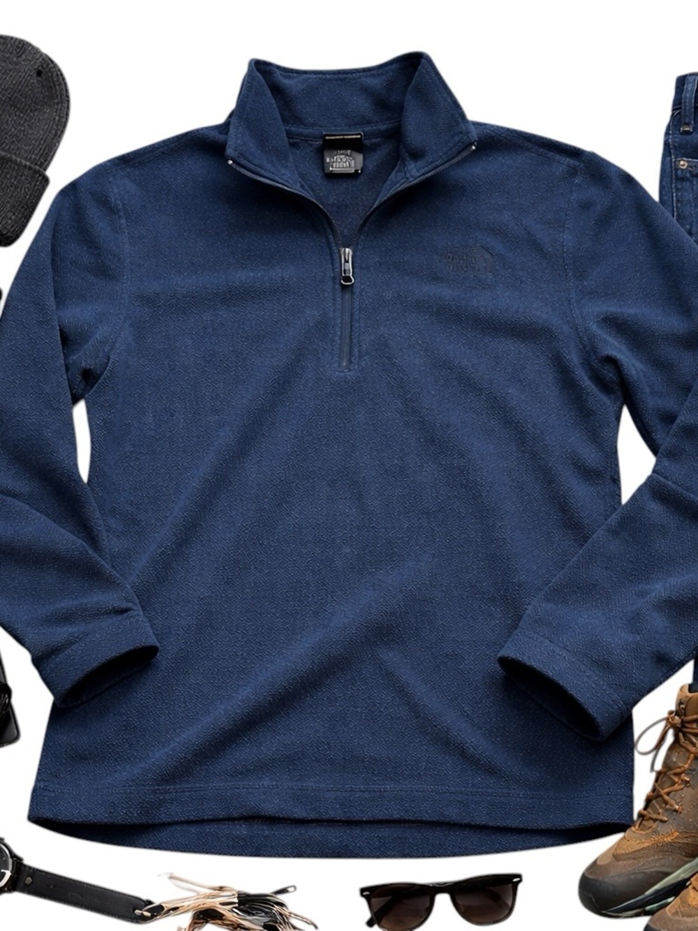 The North Face Quarter Zip Warm Fleece Pullover Blue Textured Mens Large in EUC